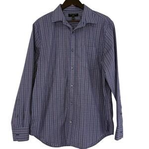 Banana Republic Non Iron Dress Shirt Mens Large Blue / Pink Plaid Classic Fit